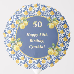 Yellow Lemons Blue Mediterranean Amalfi Birthday Balloon