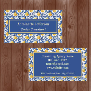 Yellow Lemons Blue Mediterranean Amalfi Elegant Business Card