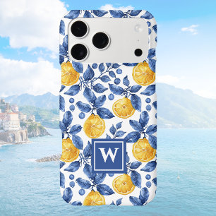 Yellow Lemons Blue Mediterranean Amalfi Initial iPhone 17 Pro Max Case