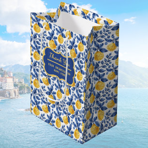 Yellow Lemons Blue Mediterranean Amalfi Thank You Medium Gift Bag