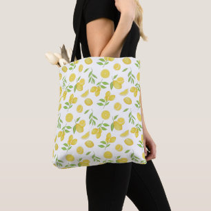 Yellow Lemons Citrus Fruit Arts Watercolor Pattern Tote Bag