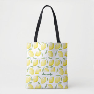 Yellow lemons custom name  tote bag