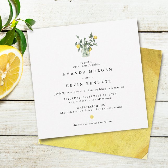 Yellow Lemons Elegant Wedding Invitation (Elegant Lemons In Jar Wedding Invitation)