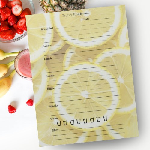 Yellow Lemons Food Journal _ Simple Day Meal Diary Notepad