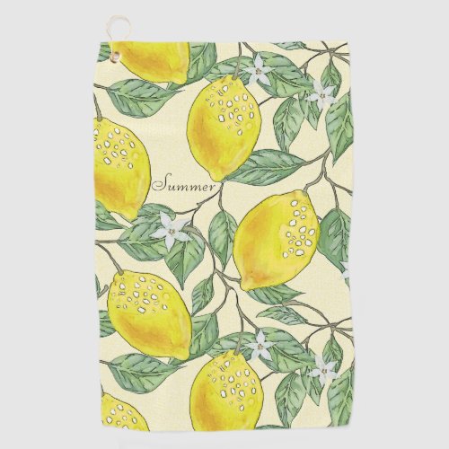 Yellow Lemons Fresh Zesty Summer Citrus Pattern Golf Towel