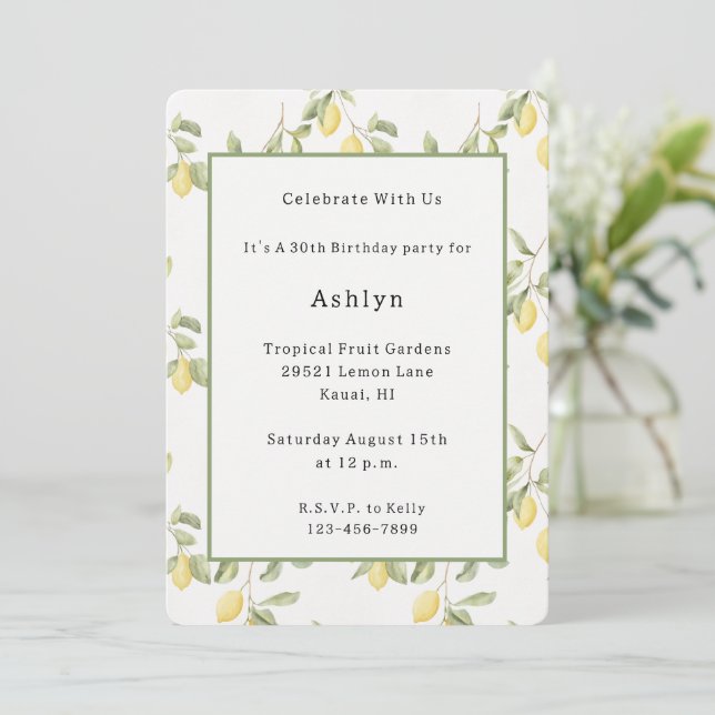 Yellow Lemons Fruit Birthday   Invitation (Standing Front)