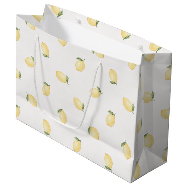 Yellow Lemons Fruit Bridal Shower Large Gift Bag (Front Angled)