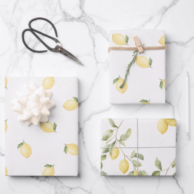 Yellow Lemons Fruit Bridal Shower Wrapping Paper Sheets (Front)