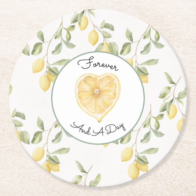 Yellow Lemons Fruit Wedding Round Paper Coaster (Front)