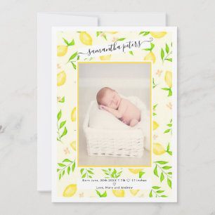 Yellow lemons fruits watercolor photo baby birth announcement