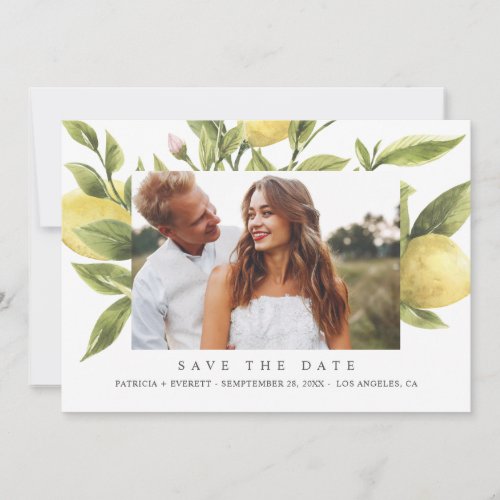 Yellow Lemons Gray Wedding Photo save the date Announcement