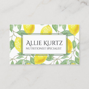 Yellow Lemons Green Leaves Fresh Botanical Business Card