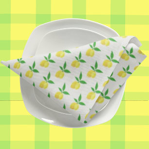 Yellow Lemons Green Leaves White Background Cloth Napkin