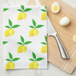 Yellow Lemons Green Leaves White Background Kitchen Towel