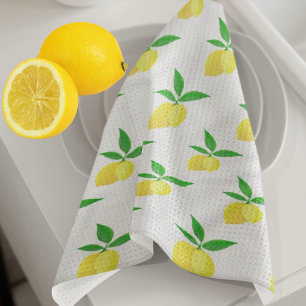 Yellow Lemons Green Leaves White Background Kitchen Towel