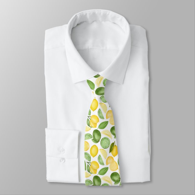 Yellow Lemons Green Limes  Neck Tie (Tied)