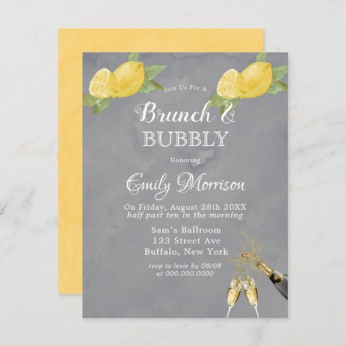 Yellow Lemons Grey Paint Champagne Brunch  Bubbly Invitation
