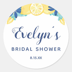 Yellow Lemons Mint Green and Blue Bridal Shower Classic Round Sticker