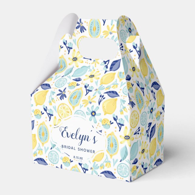 Yellow Lemons Mint Green and Blue Bridal Shower Favor Boxes (Front Side)
