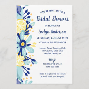 Yellow Lemons Mint Green and Blue Bridal Shower Invitation