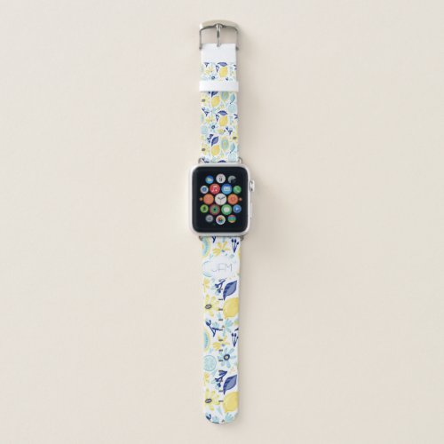 Yellow Lemons Mint Green and Blue Monogrammed Apple Watch Band