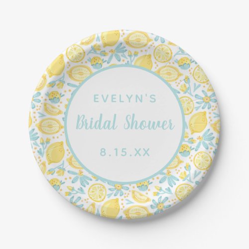 Yellow Lemons Mint Green Custom Bridal Shower Paper Plates