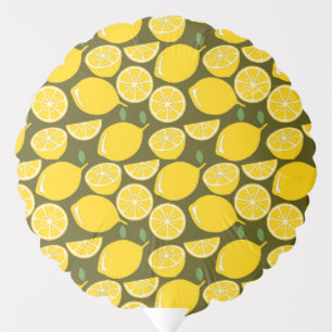 Yellow Lemons & Olive Green Pattern: Modern Citrus Balloon
