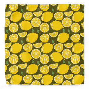 Yellow Lemons & Olive Green Pattern: Modern Citrus Bandana