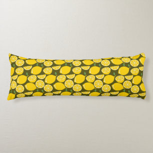 Yellow Lemons & Olive Green Pattern: Modern Citrus Body Pillow