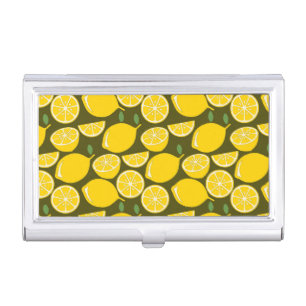 Yellow Lemons & Olive Green Pattern: Modern Citrus Business Card Case