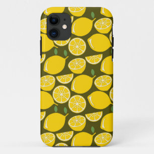 Yellow Lemons & Olive Green Pattern: Modern Citrus iPhone 11 Case