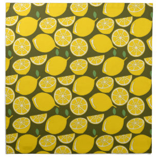Yellow Lemons & Olive Green Pattern: Modern Citrus Cloth Napkin