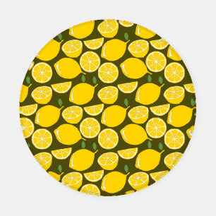 Yellow Lemons & Olive Green Pattern: Modern Citrus Coaster Set