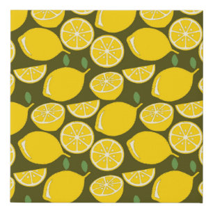 Yellow Lemons & Olive Green Pattern: Modern Citrus Faux Canvas Print