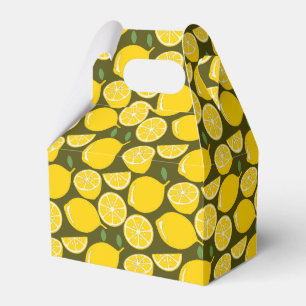 Yellow Lemons & Olive Green Pattern: Modern Citrus Favor Boxes