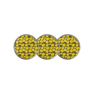 Yellow Lemons & Olive Green Pattern: Modern Citrus Golf Ball Marker
