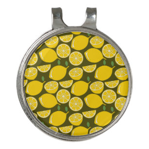 Yellow Lemons & Olive Green Pattern: Modern Citrus Golf Hat Clip