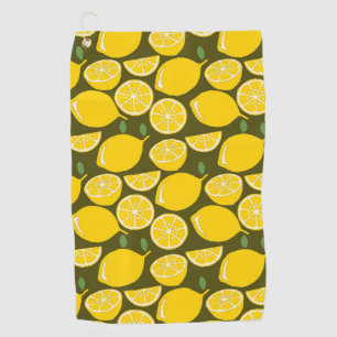 Yellow Lemons & Olive Green Pattern: Modern Citrus Golf Towel