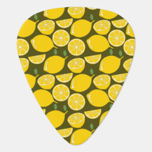 Yellow Lemons & Olive Green Pattern: Modern Citrus Guitar Pick