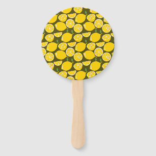 Yellow Lemons & Olive Green Pattern: Modern Citrus Hand Fan