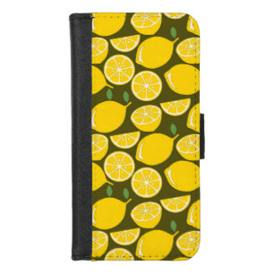 Yellow Lemons & Olive Green Pattern: Modern Citrus iPhone 8/7 Wallet Case