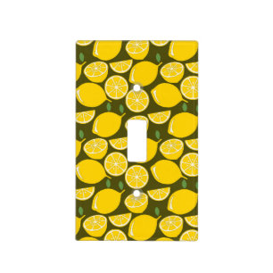 Yellow Lemons & Olive Green Pattern: Modern Citrus Light Switch Cover