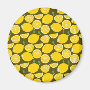 Yellow Lemons & Olive Green Pattern: Modern Citrus Magnet