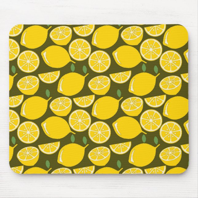 Yellow Lemons & Olive Green Pattern: Modern Citrus Mouse Pad (Front)