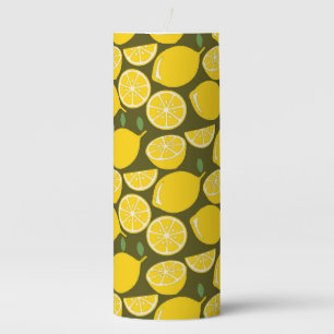 Yellow Lemons & Olive Green Pattern: Modern Citrus Pillar Candle