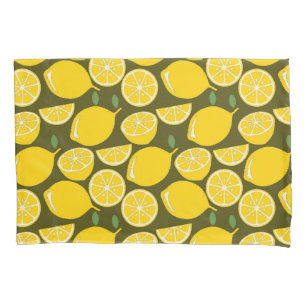 Yellow Lemons & Olive Green Pattern: Modern Citrus Pillow Case