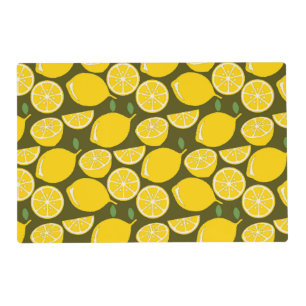 Yellow Lemons & Olive Green Pattern: Modern Citrus Placemat