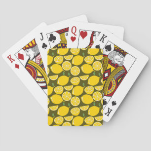 Yellow Lemons & Olive Green Pattern: Modern Citrus Poker Cards