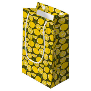 Yellow Lemons & Olive Green Pattern: Modern Citrus Small Gift Bag