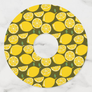 Yellow Lemons & Olive Green Pattern: Modern Citrus Wine Glass Tag